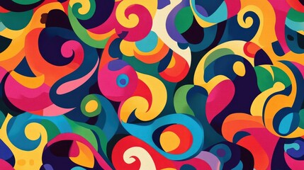 Bright and colorful sarong pattern featuring abstract shapes and swirls.