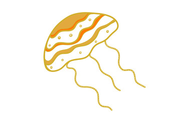 Jellyfish illustration on white isolated background. Jellyfish pattern in color for print on clothes, paper, stationery, print on fabric. Simple drawing of a jellyfish outline. Bright sea art. 