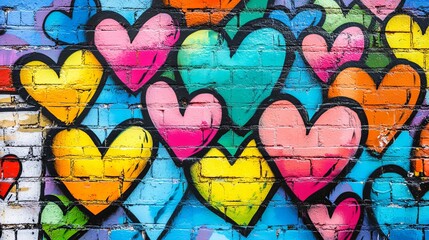 Obraz premium Colorful heart graffiti on a brick wall in an urban setting