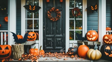 Obraz premium Halloween themed front porch