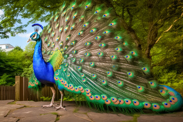 Pr&auml;chtiger Pfau in freier Natur, Generative AI