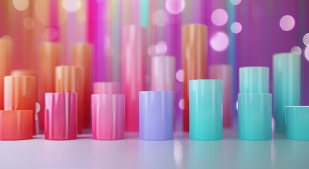 Fototapeta premium Colorful Abstract Background With Pastel Cylinder and Glitter at Evening