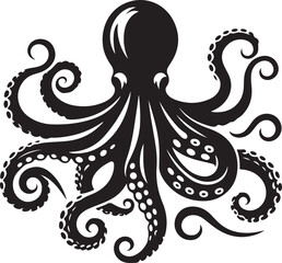 Octopus Silhouette Vector Illustration On Isolated White Background