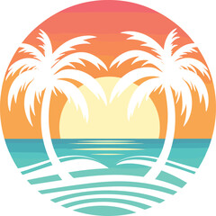 Beautiful landscape of palm trees. Evening on the beach with palm trees.