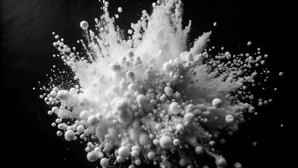 a burst of particles scattering around on a black and white background