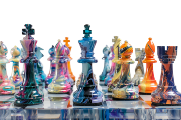 abstract artistic chess set with glass and modern design isolated on transparent background