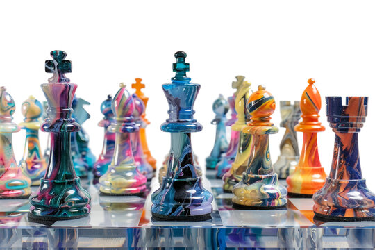 abstract artistic chess set with glass and modern design isolated on transparent background
