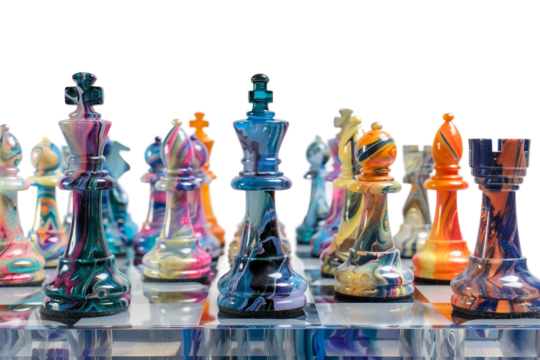 abstract artistic chess set with glass and modern design isolated on transparent background
