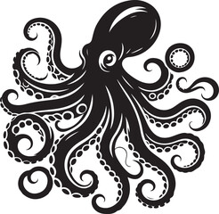 Octopus Silhouette Vector Illustration On Isolated White Background