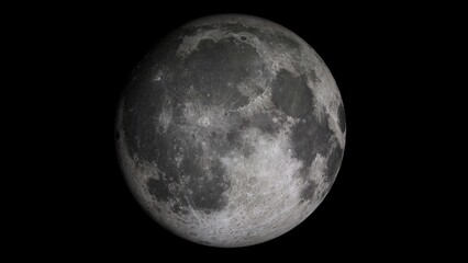 3d rendering of a realistic image of a full moon close up on  black background in 8k resolution