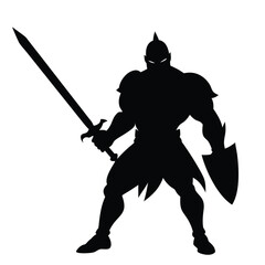a body builder medieval knight with sword, stand with warior pose vector silhouette 