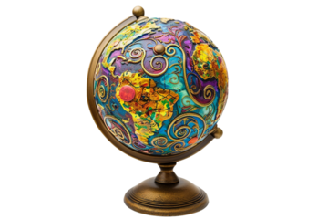 visually stunning globe with colorful artistic decorations isolated on transparent background