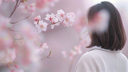 Naklejka premium Young Woman Enjoying Cherry Blossom Blossoms in Springtime Park