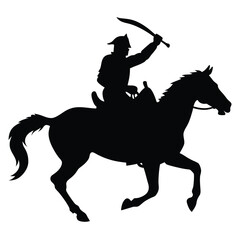 a cavalry soldier ride on horseback swinging blade weapon vector silhouette 