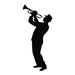 Fototapeta premium a male musician playing trumpet musical instrument vector silhouette isolated white background