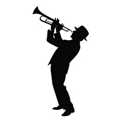 a male musician playing trumpet musical instrument vector silhouette isolated white background