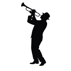 Naklejka premium a male musician playing trumpet musical instrument vector silhouette isolated white background