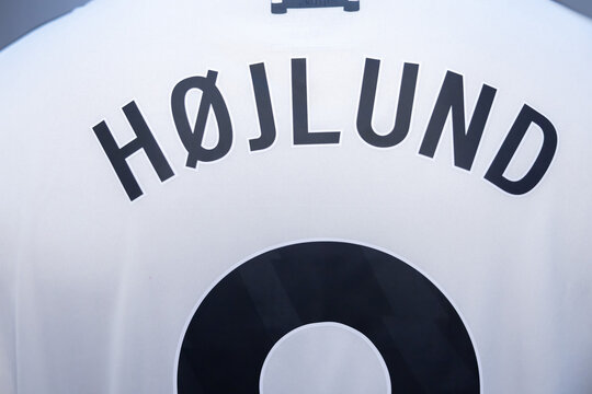 View of Rasmus Hojlund Name on Manchester United Jersey