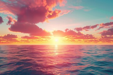 Obraz premium Colorful sunset over calm ocean waters with vibrant sky