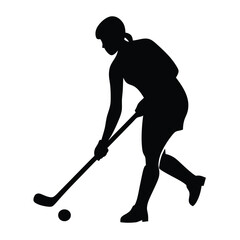 a woman hockey player vector silhouette, isolated white background 