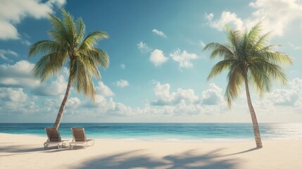 Palms on empty idyllic tropical sand beach.