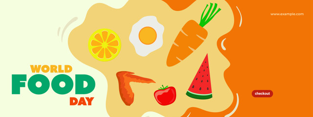 World Food Day. Vector banner illustration greeting every 16 october for healthy food and stop wasting food.