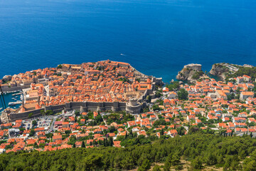 Naklejka premium Aerial view of Dubrovnik Old Town from Moutain Srd in Croatia
