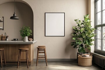 Minimalist Kitchen interior with Poster Mockup created with Generative AI