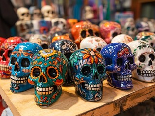 Traditional Sugar Skulls Displayed at a Market Stall