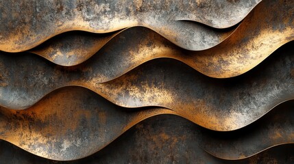 Abstract metal waves with rust and gold tones creating dynamic texture