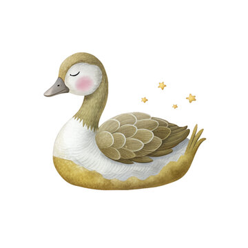 recommend clip art: Sleeping little goose watercolor isolated clipart baby clothes, pattern and textile