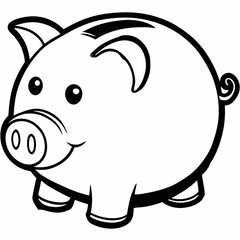 Fototapeta premium Black and White Cartoon Piggy Bank Illustration on White Background
