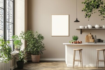 Minimalist Kitchen interior with Poster Mockup created with Generative AI