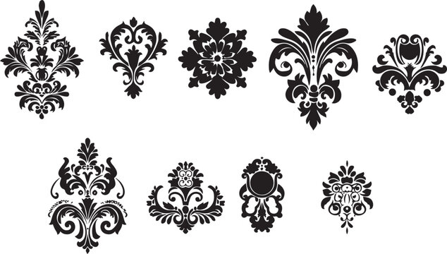 Dammask Pettern Modern Black Silhouette Design Elements