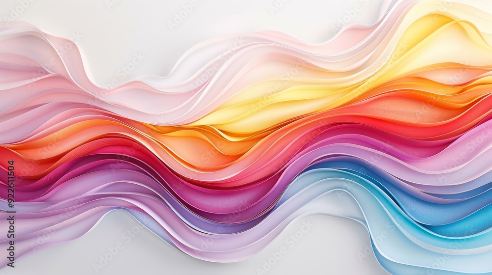 Wall mural A colorful wave of paper is displayed on a white background