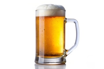 A close-up of a frosty beer mug filled with golden lager, with condensation and a thick layer of foam, symbolizing refreshment, celebration, and a moment of relaxation.