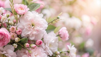 A close-up of soft pink flowers with blurred background, symbolizing beauty, fragility, love, springtime, and new beginnings.