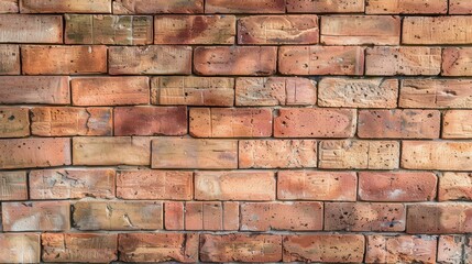 Naklejka premium A close-up view of a textured brick wall showcasing various shades and patterns.