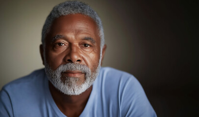 Obraz premium Portrait of handsome senior African-American man with beard, studio shot on gray background, copy space