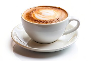 A steaming cup of latte coffee with beautiful latte art, symbolizing warmth, relaxation, energy, and indulgence. Perfect for a morning pick-me-up or an afternoon break.