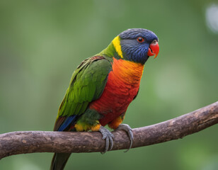 Rainbow Lorikeet Parrot on a tree branch. High detail close-up nature photography