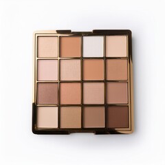 A mockup of an empty, blank eyeshadow palette with sleek bronze packaging. The minimalistic design is ideal for showcasing custom branding, makeup product designs, or cosmetic presentations.