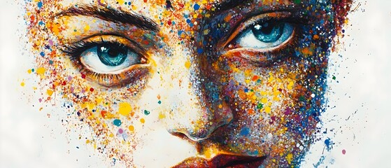 Vibrant Abstract Portrait of Eyes with Color Splashes - Artistic Concept. Generative ai