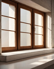 White Wooden Windowsill with Brown Window - Product Display Area