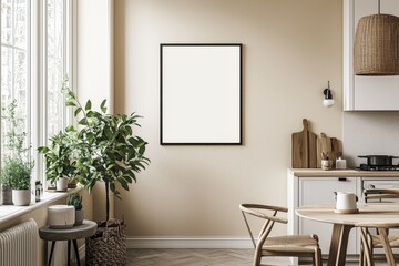 Minimalist Kitchen interior with Poster Mockup created with Generative AI