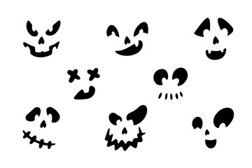 Set of Halloween monsters faces on white background. Vector pumpkin faces. Masks for Halloween