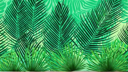 An intricate pattern of overlapping green palm fronds, capturing the lush and serene atmosphere of a tropical paradise