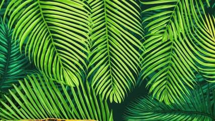 Obraz premium An intricate pattern of overlapping green palm fronds, capturing the lush and serene atmosphere of a tropical paradise