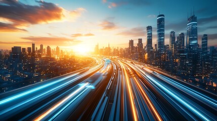 Obraz premium A futuristic city with edge transportation systems and energy-efficient infrastructures.
