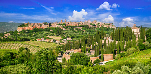 Orvieto, Italy. Historical hilltop old town of Orvieto, tuff city, view of the medieval walls and...
